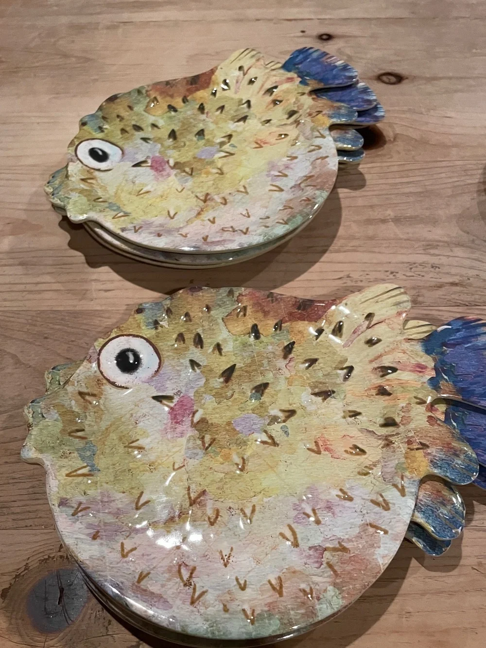 NWT Pier 1 set (10) Colorful puffer fish melamine plates appetizer salad sushi